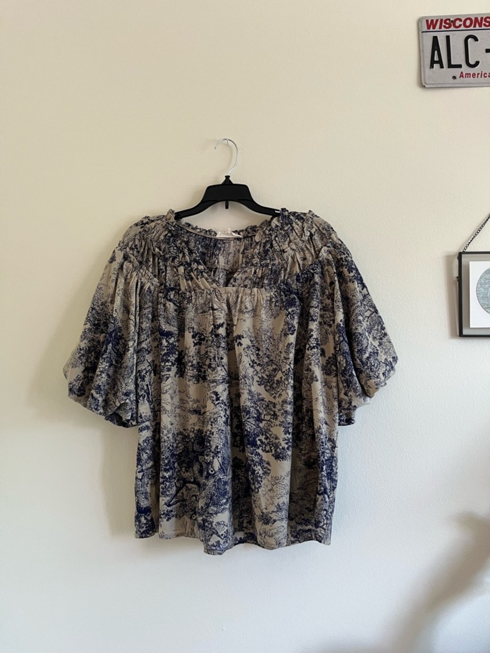 entro Beige and Navy Toile Blouse